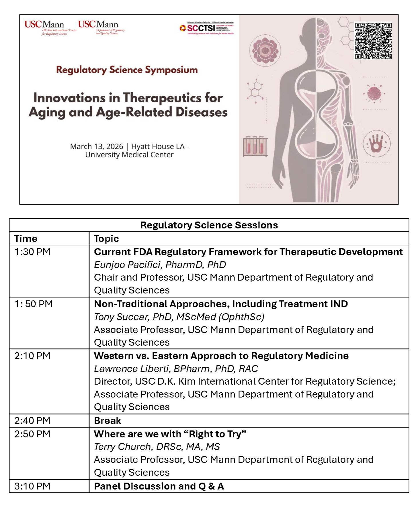 Innovations in Therapeutics for Aging and Age-Related Diseases - Regulatory Science Symposium Agenda