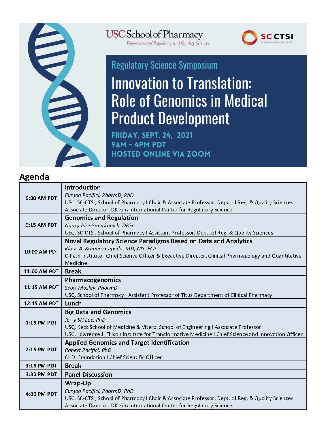 Role of Genomics in Medical Product Development symposium agenda