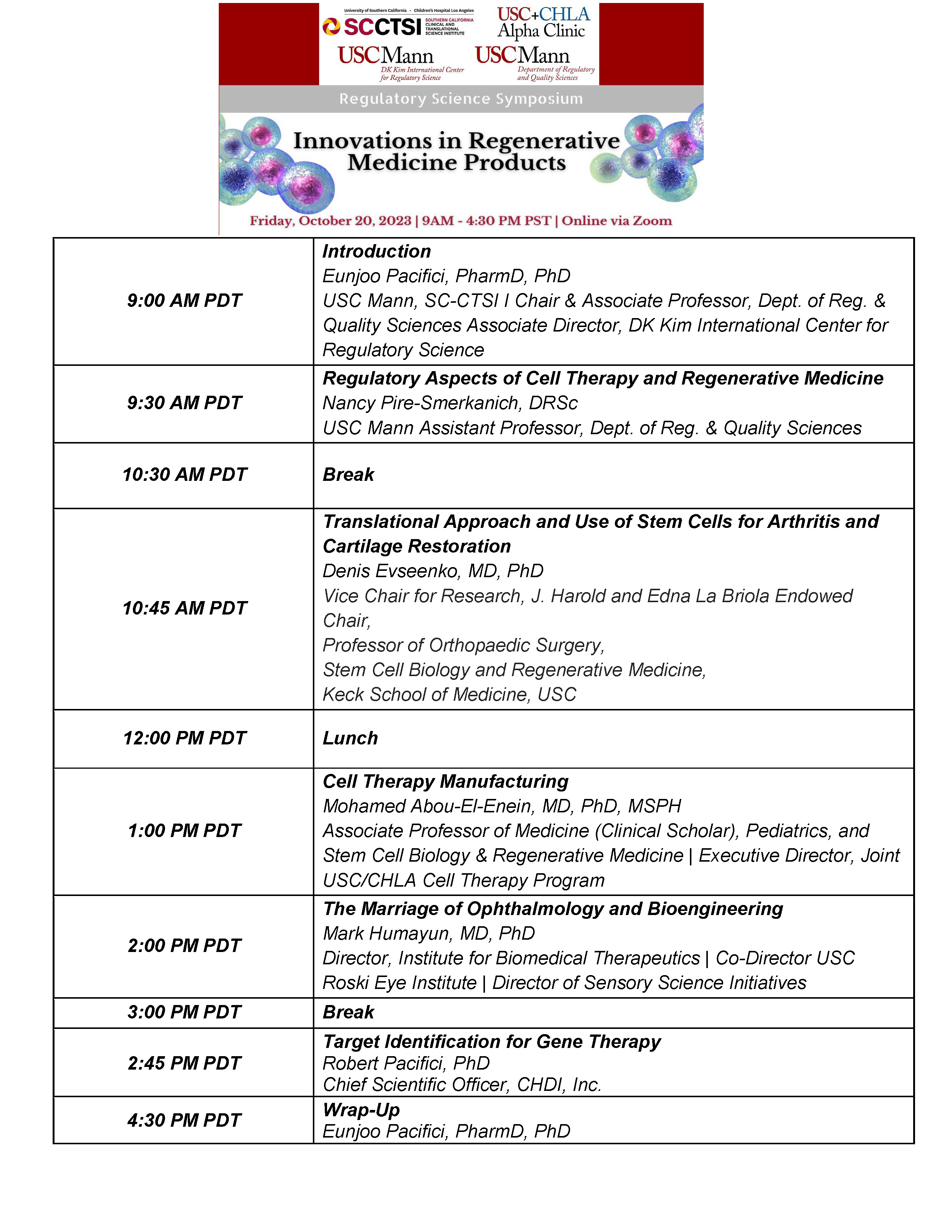 Innovations in Regenerative Medicine agenda