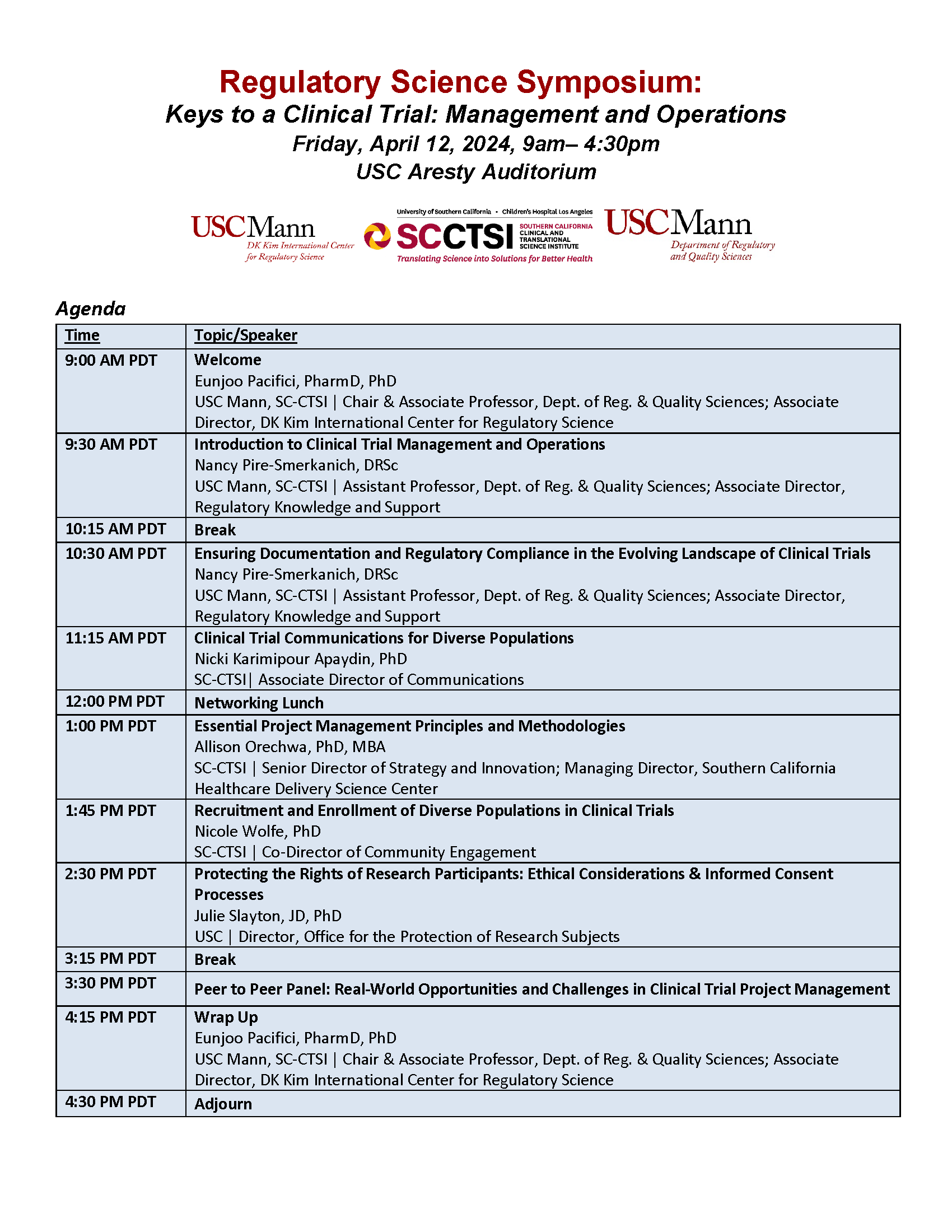 Regulatory Science Symposium: Keys to a Clinical Trial - Management and Operations