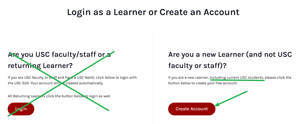 Current USC student account creation